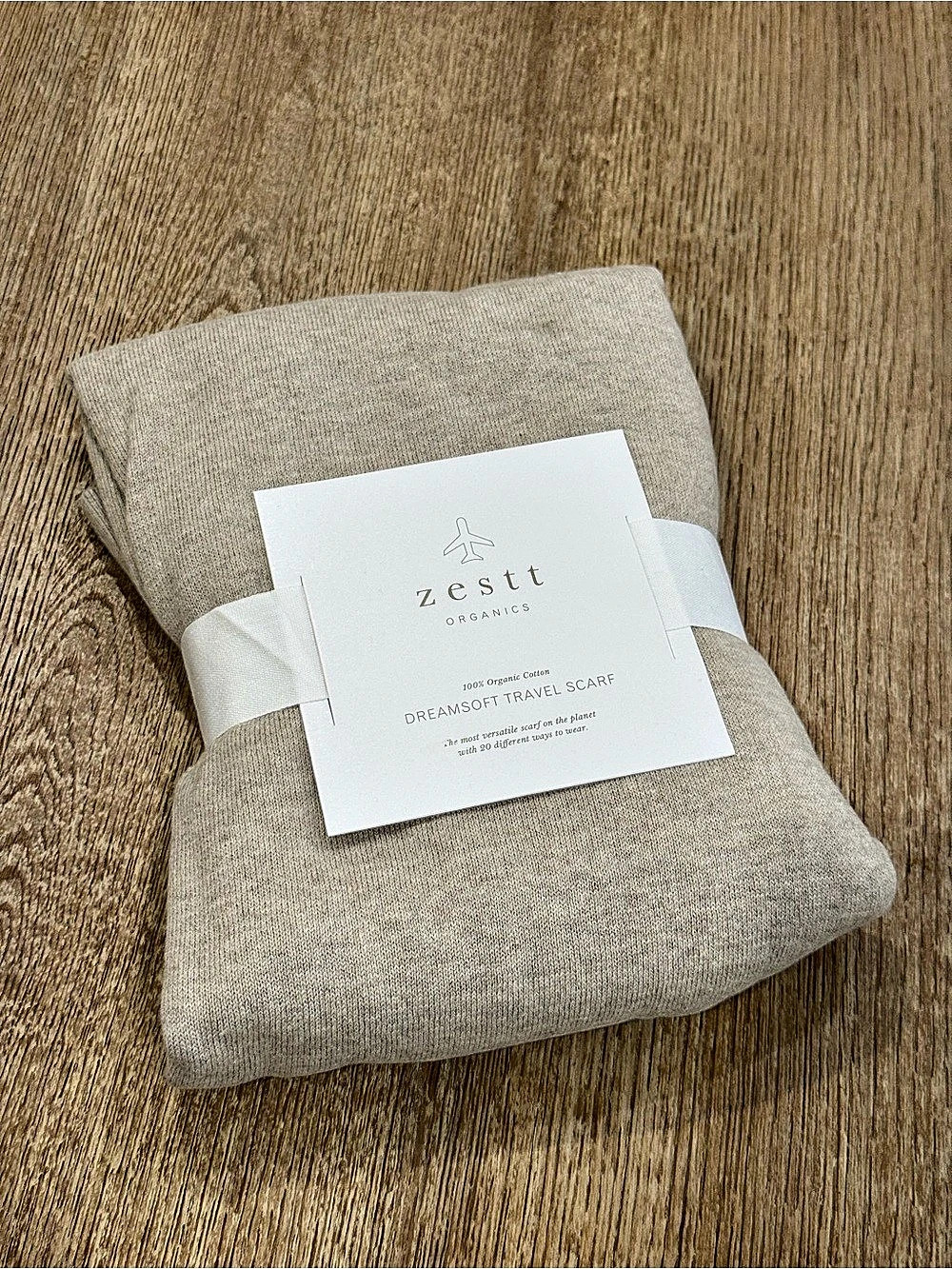 Zestt Organics Dreamsoft Travel Scarf Beige Organic Cotton NWT
